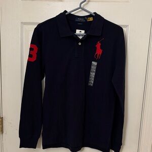 Ralph Lauren navy Polo long sleeves with Red Accents boys 14-16 NWT